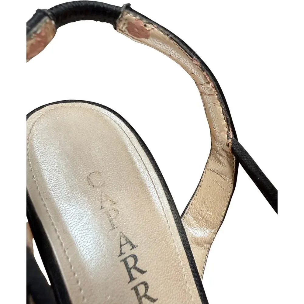 CAPARROS 9M Black Satin Formal Sandal Multu Strap Cage Central Rhinestone